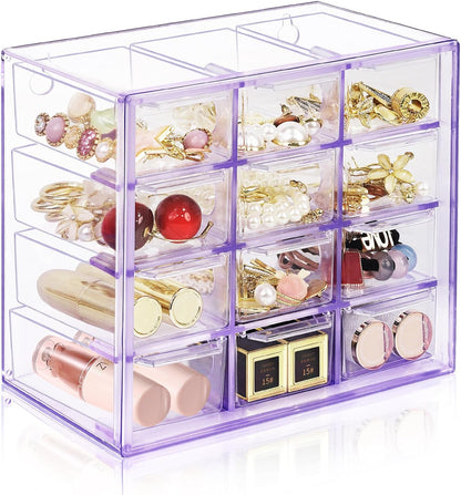 Desk Storage Organizer with 12 Mini Drawers, Stackable, Purple