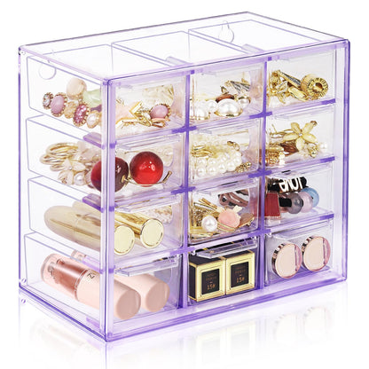 Desk Storage Organizer with 12 Mini Drawers, Stackable, Purple