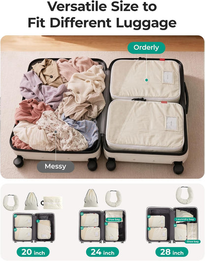 BAGSMART 6 Set Packing Cubes for Travel with Fillable Neck Pillow, Shoe Bag