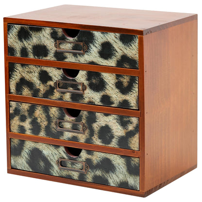 Mid-Century Modern Geometric Pattern Desk Organizer - Earth Tone Desktop Storage with 4-Drawer - Retro Modern Wood Cabinet for Office Supplies, Craft Tools, & Home Organization - MCM Drawer Unit