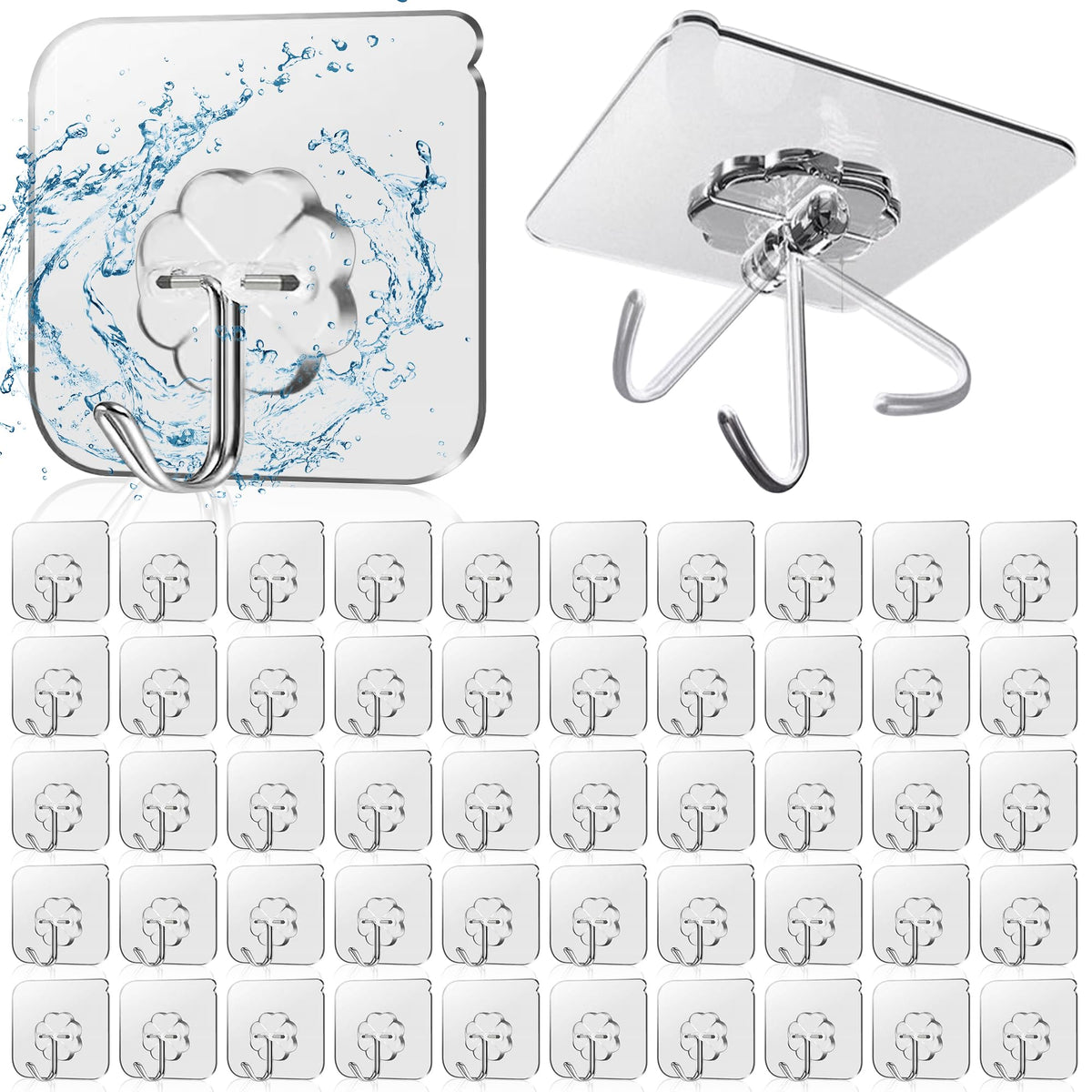 28 Pack Sticky Hooks for Hanging Heavy Duty, Wall Hooks Adhesive, Clear self Adhesive Hooks for Wall, Kitchen, Bathroom, Shower & Ceiling