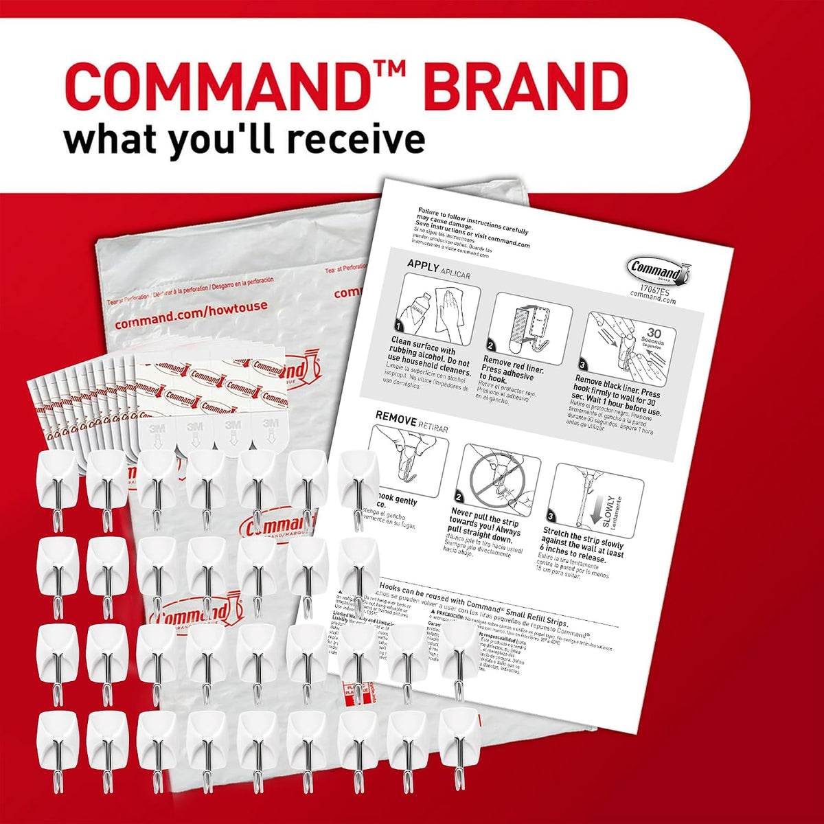 Command Small Wire Toggle Hooks, 32 Count, and 48 Strips, Damage Free Hanging Wall Hooks with Adhesive Strips, No Tools Required for Hanging, Organization and Storage, Holds up to 0.5 lb