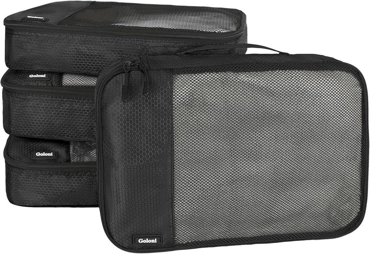 Packing Cubes for Travel,4 Set Packing Cubes for Suitcases,Lightweight Mesh Luggage Organizer Bag with Double Zipper,Black