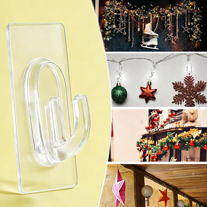 27 Pack Small Adhesive Wall Hooks, Clear Mini Hooks with Adhesive Strips, Damage Free Sticky Hooks for Hanging Decorations,Lights and Cables