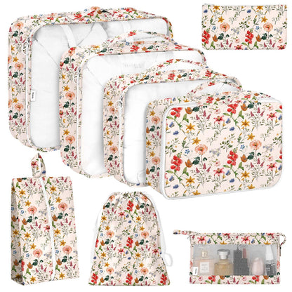 KPX 8 Set Packing Cubes for Travel, Luggage Packing Organizers Accessories Large Toiletries Bag for Clothes Shoes Cosmetics (8Set-Pink Bow)