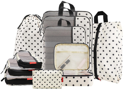 U+U 10 Set Compression Packing Cubes, Travel Organizers (Polka Dot)