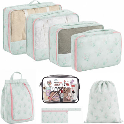 8 Set Packing Cubes for Travel with Clear Toiletry Bag, Durable Luggage Packing Organizers, Carry-On Accessories, TSA Approved See-Through Cubes, Space-Saving Storage Bags, Gifts for Women