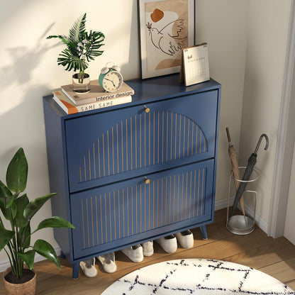 Fsbecl Shoe Storage Cabinet for Entryway with 2 Flip Drawers, Navy Blue