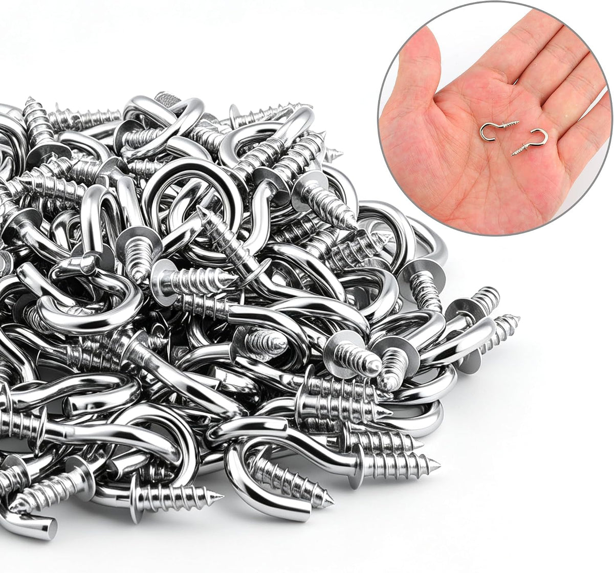 Senkary 120 Pieces 1/2 Inch Small Screw in Hooks for Hanging, Steel Metal Mini Screw Hooks for Hanging Outdoor String Lights Plants Ceiling Cup Picture Jewelry Ornaments (Silver)