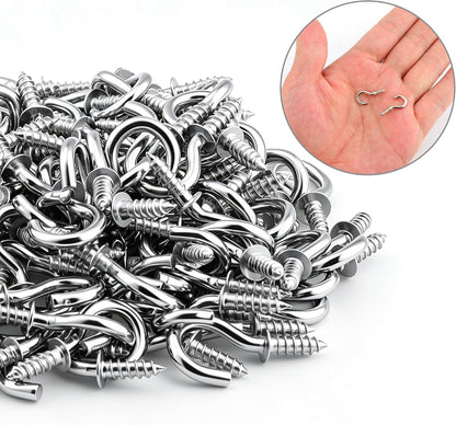 Senkary 120 Pieces 1/2 Inch Small Screw in Hooks for Hanging, Steel Metal Mini Screw Hooks for Hanging Outdoor String Lights Plants Ceiling Cup Picture Jewelry Ornaments (Silver)