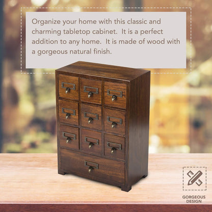 Library Card Catalog Solid Wood Small Curio Cabinet l Retro Storage Organizer Apothecary Drawer Dresser l Thread Coin Trading Card Storage Shelf | Tall - FULLY ASSEMBLED