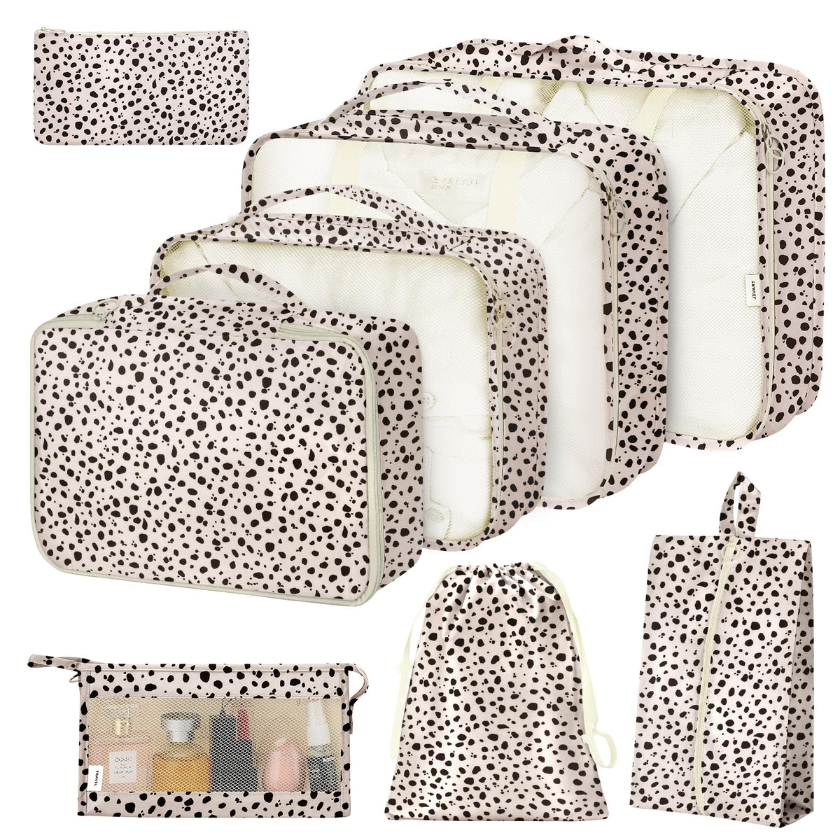 8 Set Packing Cubes for Suitcases,Suitcase Organizer with Shoe,Cosmetics,Clothing, and Accessories Bags for Travel Luggage Organizer Women Men(Pink Bows)