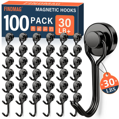 FINDMAG Magnetic Hooks for Cruise Cabins, 6 Pack, 30 LB+, Black