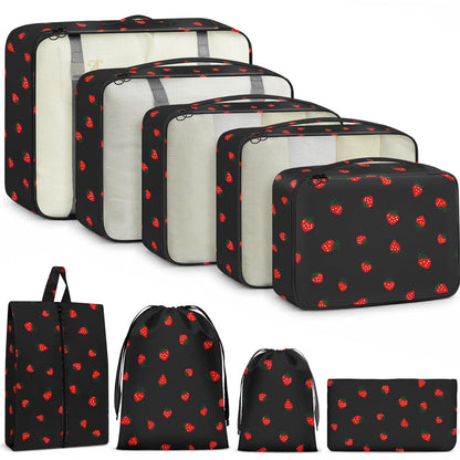 9 Set Packing Cubes for Travel Essentials - Lightweight Carry-On Luggage Organizer Bags with Shoe, Clothes & Laundry Bags for Airplane, Family & Business Travel, Pink leopard print