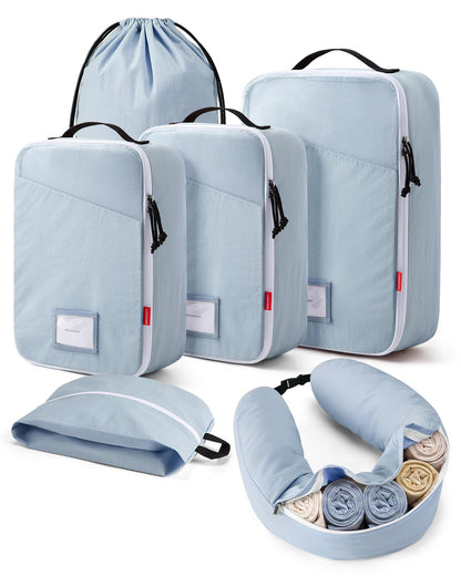 BAGSMART 6 Set Packing Cubes for Travel with Fillable Neck Pillow, Shoe Bag
