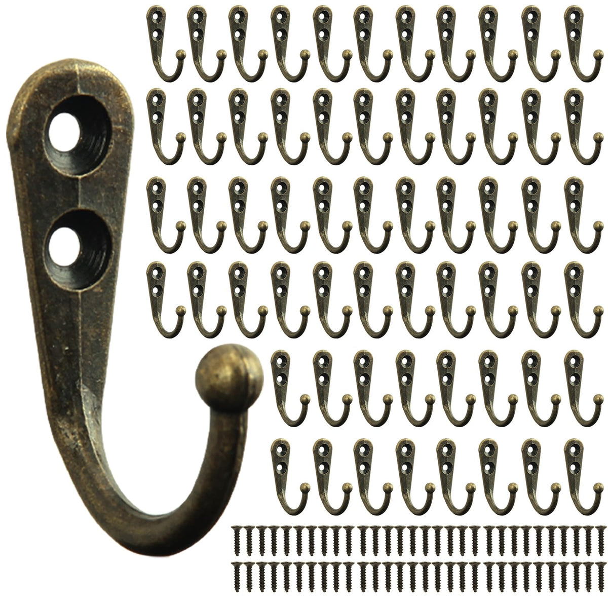 POZEAN Wall Hooks for Hanging, 40 Pack Black Small Coat Hooks with 80 Screws, Heavy Duty Single Prong Wall Hooks for Keys, Cups,Towels,Bag and More