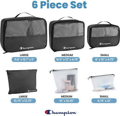 Champion Packing Cubes for Travel - 6 Piece Organizer Set, Carry-On Ready