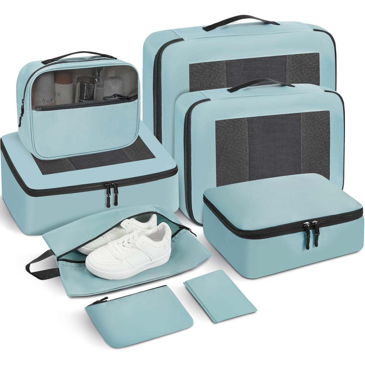 Mesh Packing Cubes for Travel, Durable Luggage Organizer with Sturdy Material and Double Zippers, Comprehensive Set for Travel Accessories Storage, 10 set, green