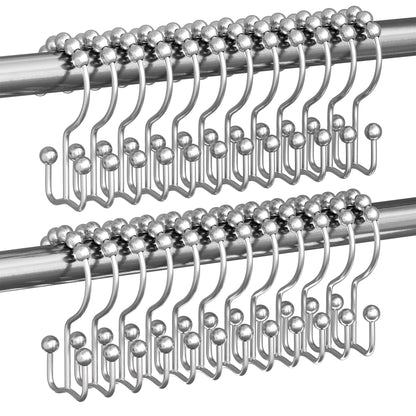 Titanker Shower Curtain Hooks Rings, Rust Resistant Metal Double Glide Shower Hooks Rings for Bathroom Shower Rods Curtains, Set of 12 Hooks - Nickel