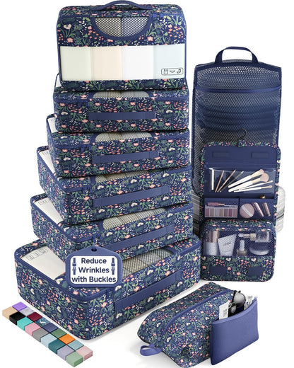 Veken 10 Set/8 Set Packing Cubes for Travel Essentials,Anti-Wrinkle Buckled Suitcase Organizer for Shoe & Toiletry Bag,Carry On Luggage Bag for Airplane & College Dorm Room Accessories,Women Men Gifts