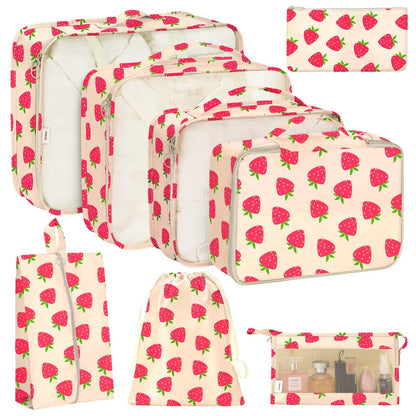 KPX 8 Set Packing Cubes for Travel, Luggage Packing Organizers Accessories Large Toiletries Bag for Clothes Shoes Cosmetics (8Set-Pink Bow)