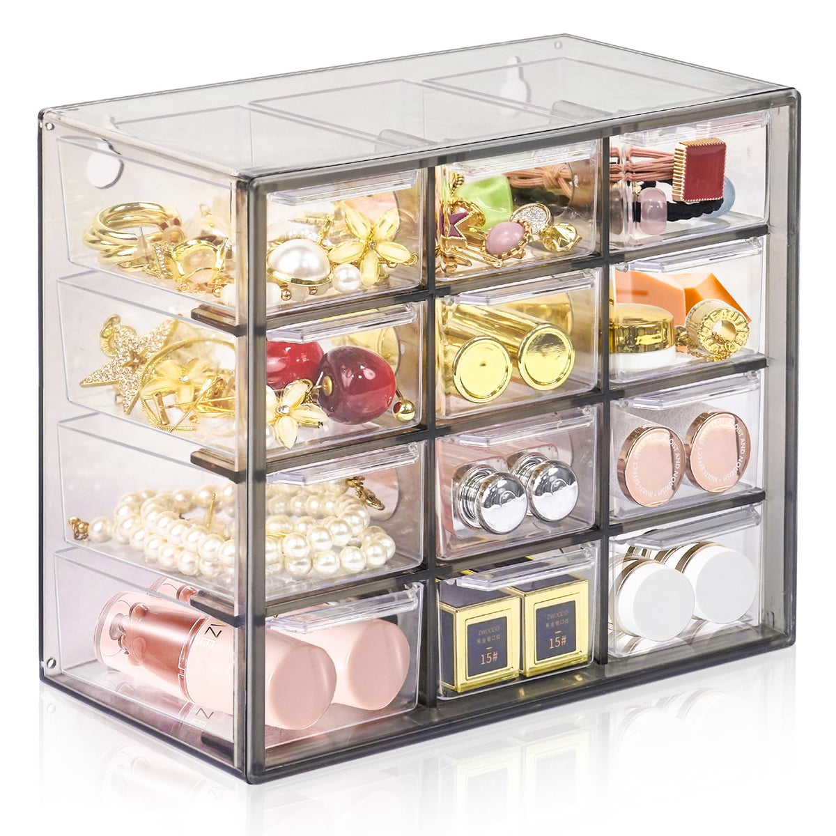 Desk Storage Organizer with 12 Mini Drawers, Stackable, Purple