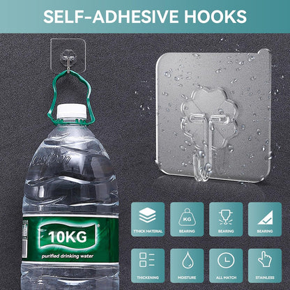 28 Pack Sticky Hooks for Hanging Heavy Duty, Wall Hooks Adhesive, Clear self Adhesive Hooks for Wall, Kitchen, Bathroom, Shower & Ceiling