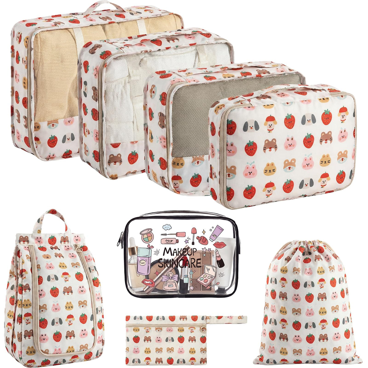 8 Set Packing Cubes for Travel with Clear Toiletry Bag, Durable Luggage Packing Organizers, Carry-On Accessories, TSA Approved See-Through Cubes, Space-Saving Storage Bags, Gifts for Women