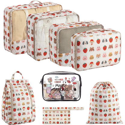 8 Set Packing Cubes for Travel with Clear Toiletry Bag, Durable Luggage Packing Organizers, Carry-On Accessories, TSA Approved See-Through Cubes, Space-Saving Storage Bags, Gifts for Women