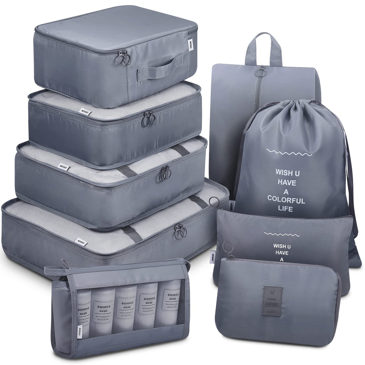Mossio 9 Set Packing Cubes with Shoe Bag & Electronics Bag - Luggage Organizers Suitcase Travel Accessories