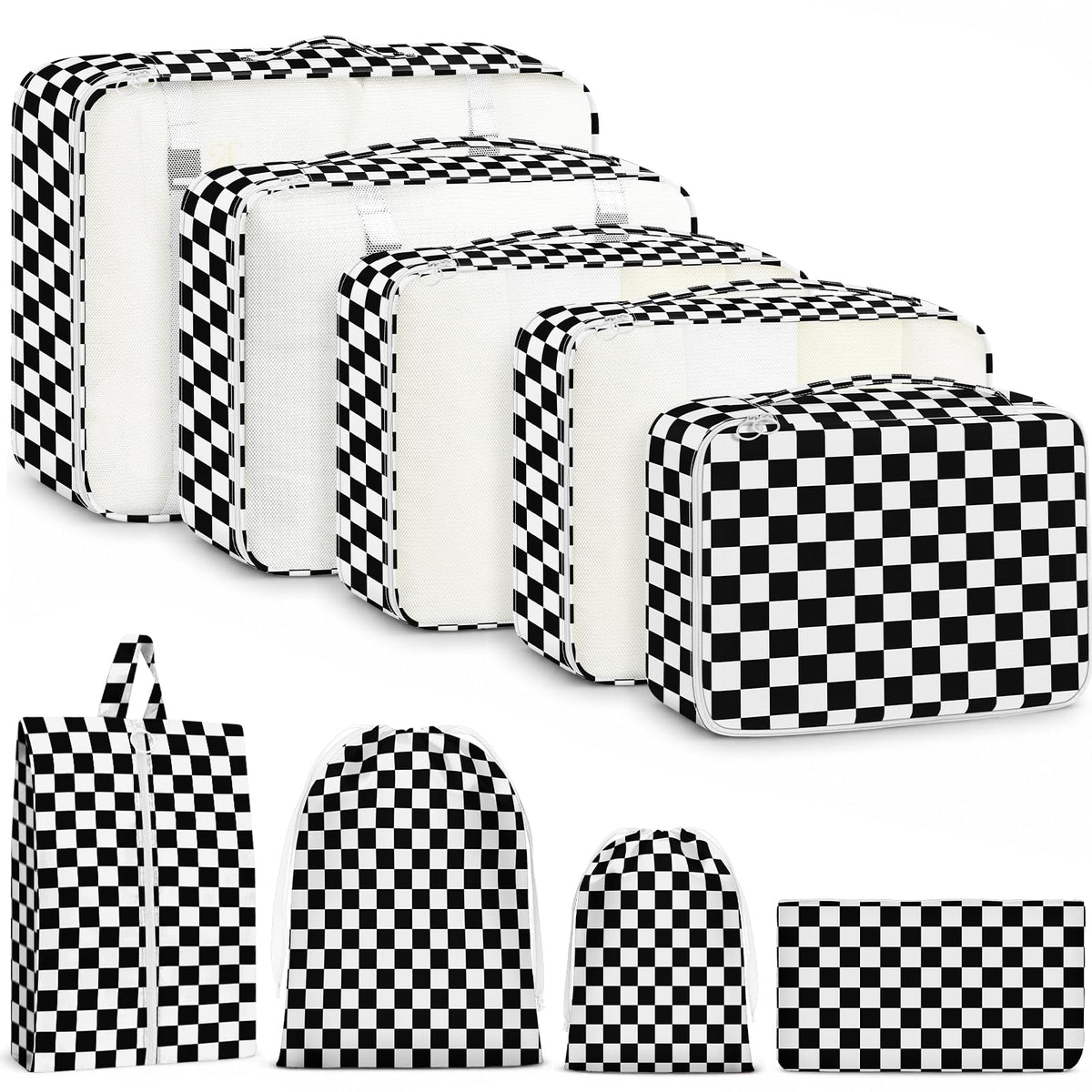 9 Set Packing Cubes for Travel Essentials - Lightweight Carry-On Luggage Organizer Bags with Shoe, Clothes & Laundry Bags for Airplane, Family & Business Travel, Pink leopard print