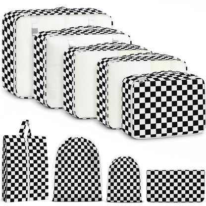 9 Set Packing Cubes for Travel Essentials - Lightweight Carry-On Luggage Organizer Bags with Shoe, Clothes & Laundry Bags for Airplane, Family & Business Travel, Pink leopard print