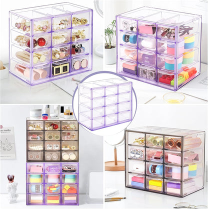 Desk Storage Organizer with 12 Mini Drawers, Stackable, Purple