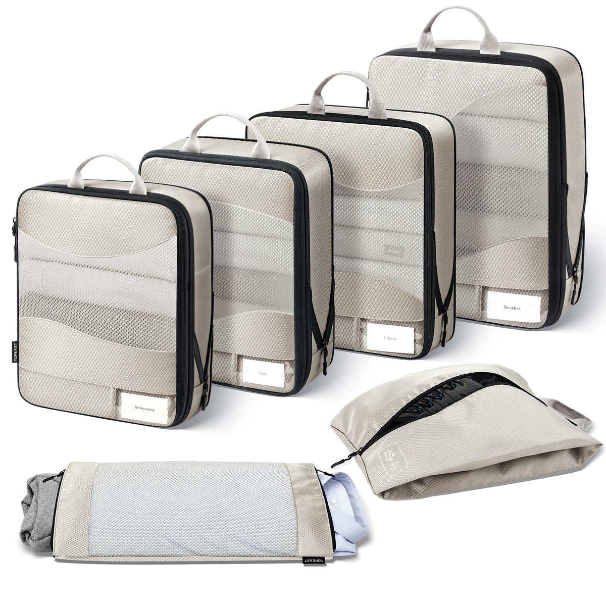 TOPEAST Compression Packing Cubes 4 Set Suitcase Organizer Bags for Travel