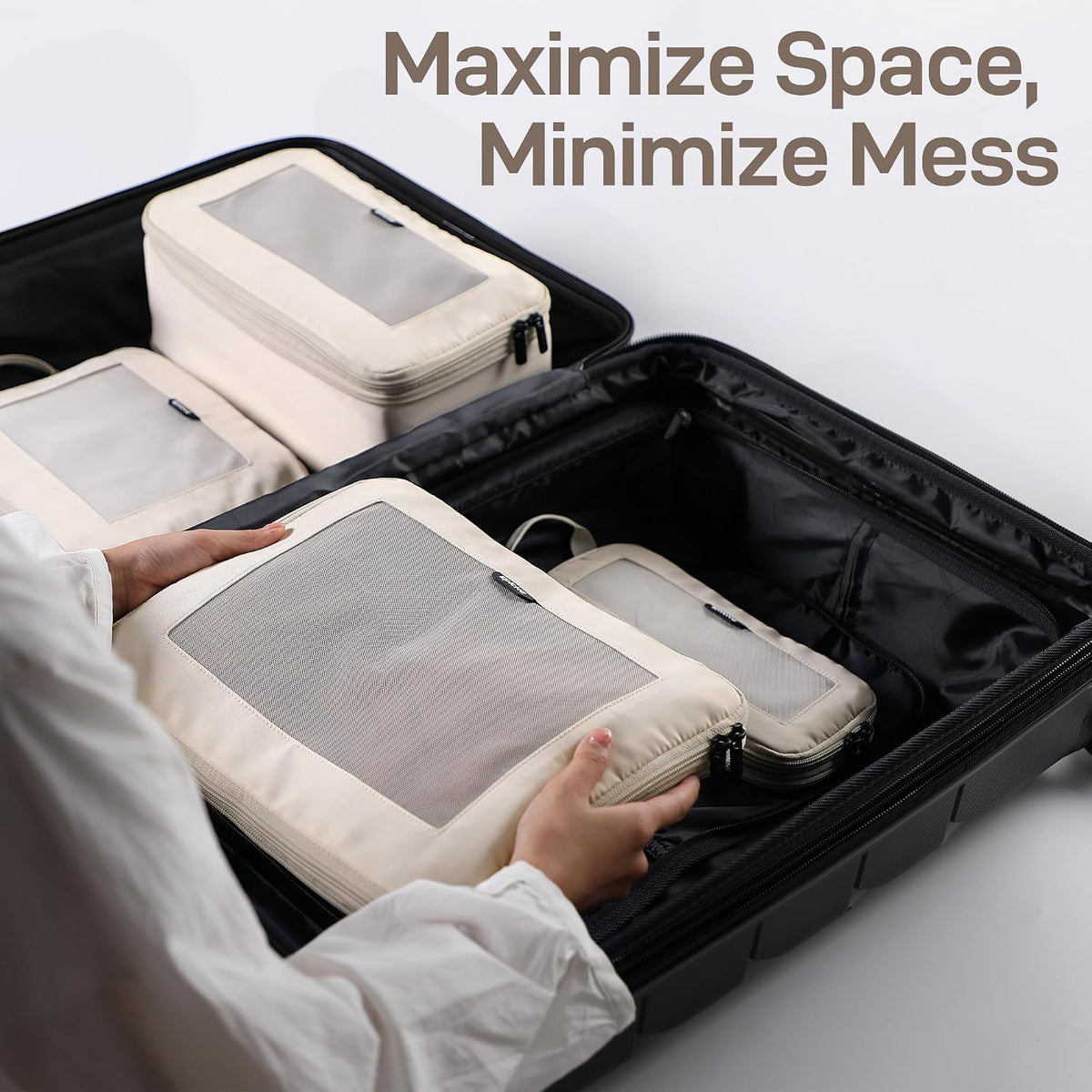 EPICKA TripCozy Compression Packing Cubes, 4 Set, Beige