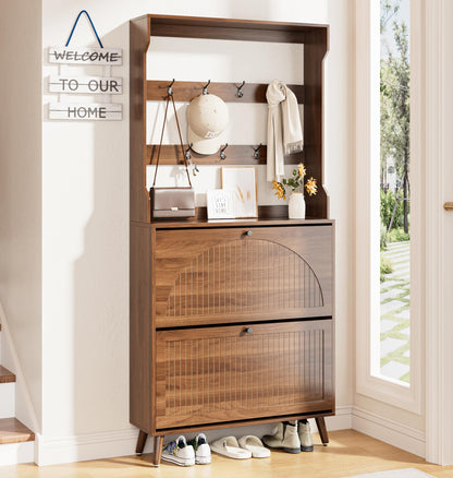 Fsbecl Shoe Storage Cabinet for Entryway with 2 Flip Drawers, Navy Blue