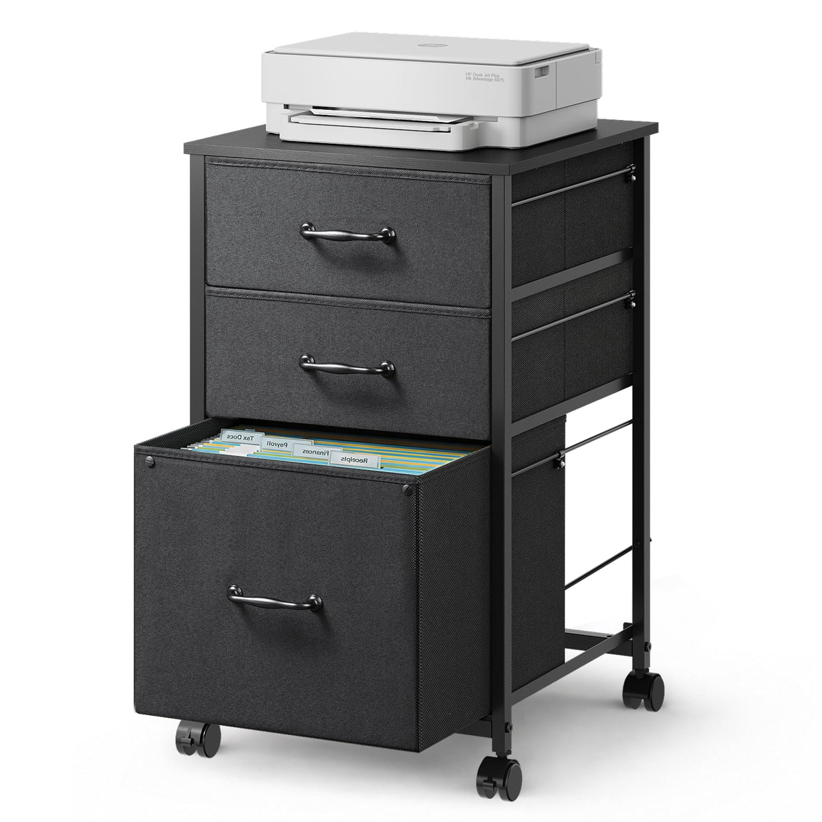 DEVAISE 3-Drawer Mobile File Cabinet, Rolling Printer Stand, Rustic Brown