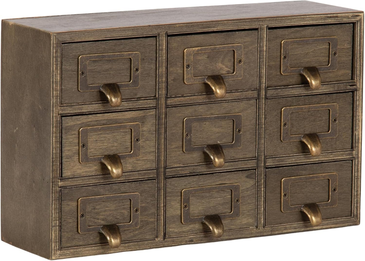 Kate and Laurel Apothecary Wood Desk Drawer Set, 9 Drawers, Rustic Brown