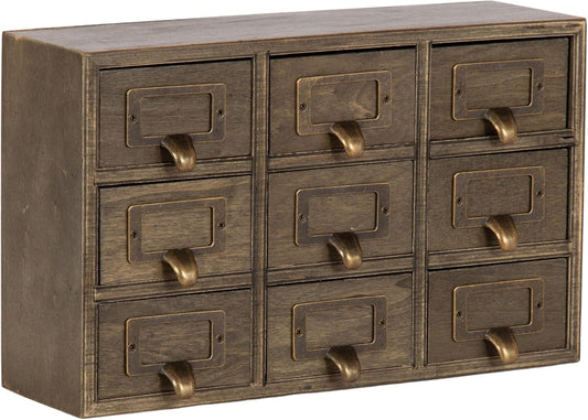 Kate and Laurel Apothecary Wood Desk Drawer Set, 9 Drawers, Rustic Brown