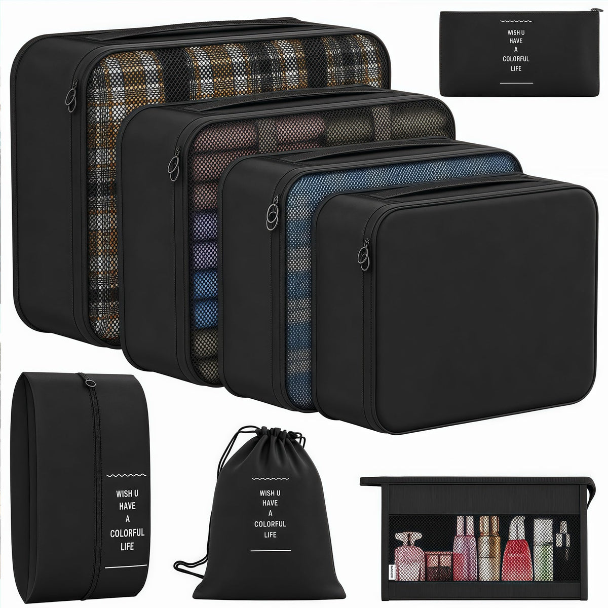 8 Set Packing Cubes for Travel, Anti-Tearing Luggage Organizer Bags