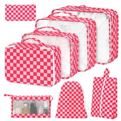 8 Set Packing Cubes for Suitcases,Packing Cube with Shoe, Cosmetics, Clothing, and Accessories Bags Packing Cubes for Travel Luggage Organizer Women Men(Khaki Checkered)