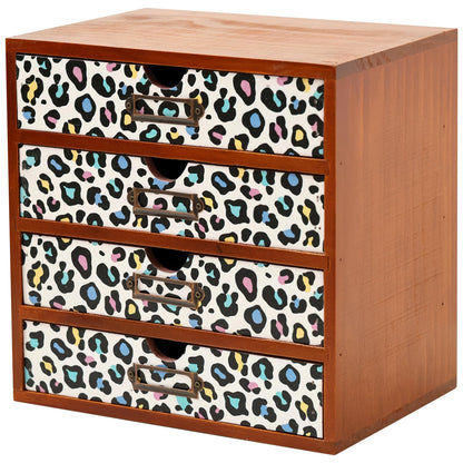 Mid-Century Modern Geometric Pattern Desk Organizer - Earth Tone Desktop Storage with 4-Drawer - Retro Modern Wood Cabinet for Office Supplies, Craft Tools, & Home Organization - MCM Drawer Unit