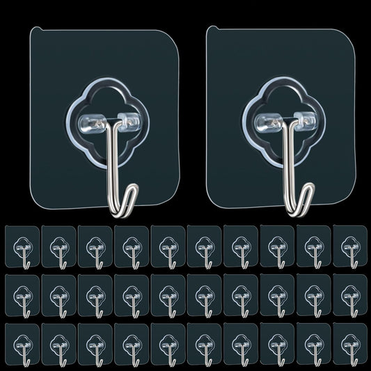 DKHDBD Adhesive Hooks 32 Pack 33lb Transparent Reusable Removable