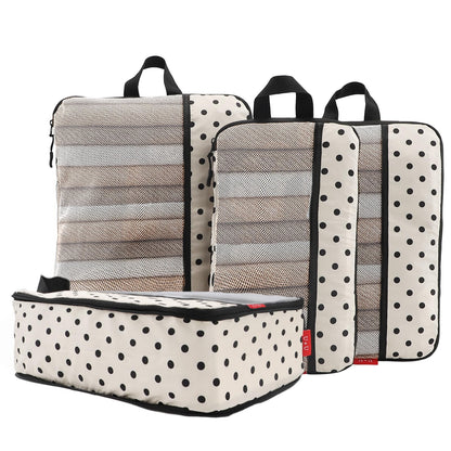 U+U 10 Set Compression Packing Cubes, Travel Organizers (Polka Dot)