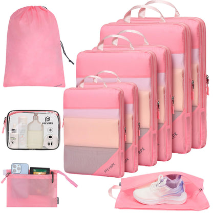 PFEYRPK Lightweight Compression Packing Cubes for Suitcases, Compressible Expandable Travel Packing Organizer with Clear Toiletries and Backpack Bag, Travel Essentials for Carry on Luggage 7 Set