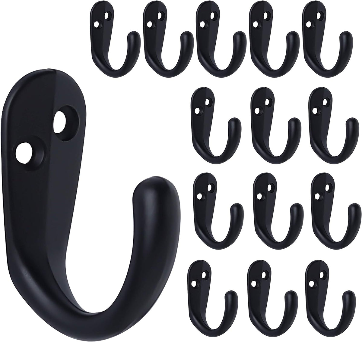 IBosins 15PCS Coat Hooks Wall Mounted Black Single Prong Robe Hook