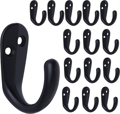 IBosins 15PCS Coat Hooks Wall Mounted Black Single Prong Robe Hook