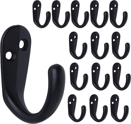IBosins 15PCS Coat Hooks Wall Mounted Black Single Prong Robe Hook