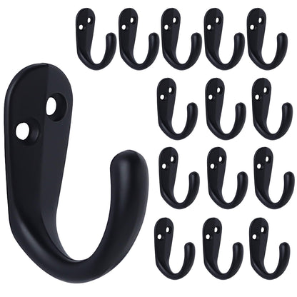 IBosins 15PCS Coat Hooks Wall Mounted Black Single Prong Robe Hook