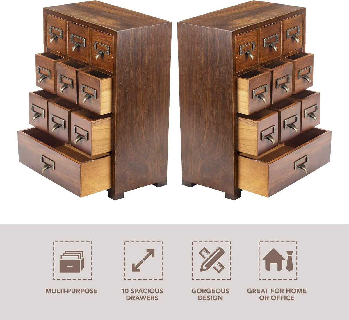 Library Card Catalog Solid Wood Small Curio Cabinet l Retro Storage Organizer Apothecary Drawer Dresser l Thread Coin Trading Card Storage Shelf | Tall - FULLY ASSEMBLED